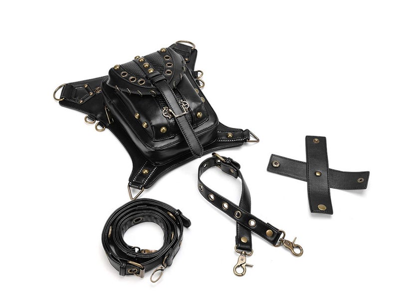 Chikencall Gothic Steampunk Waist Bag Drop Leg Arm Bag Pack Waist Shoulder Fanny Pack Purse Pouch (Black-B) - Image 3